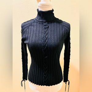 Black Corset Detail Long Sleeve Turtleneck Sweater. Size MEDIUM. NWOT.